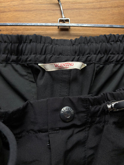 Valentino Studded Black Nylon Track Pants with Zipper Bottom Hem