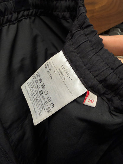 Valentino Studded Black Nylon Track Pants with Zipper Bottom Hem