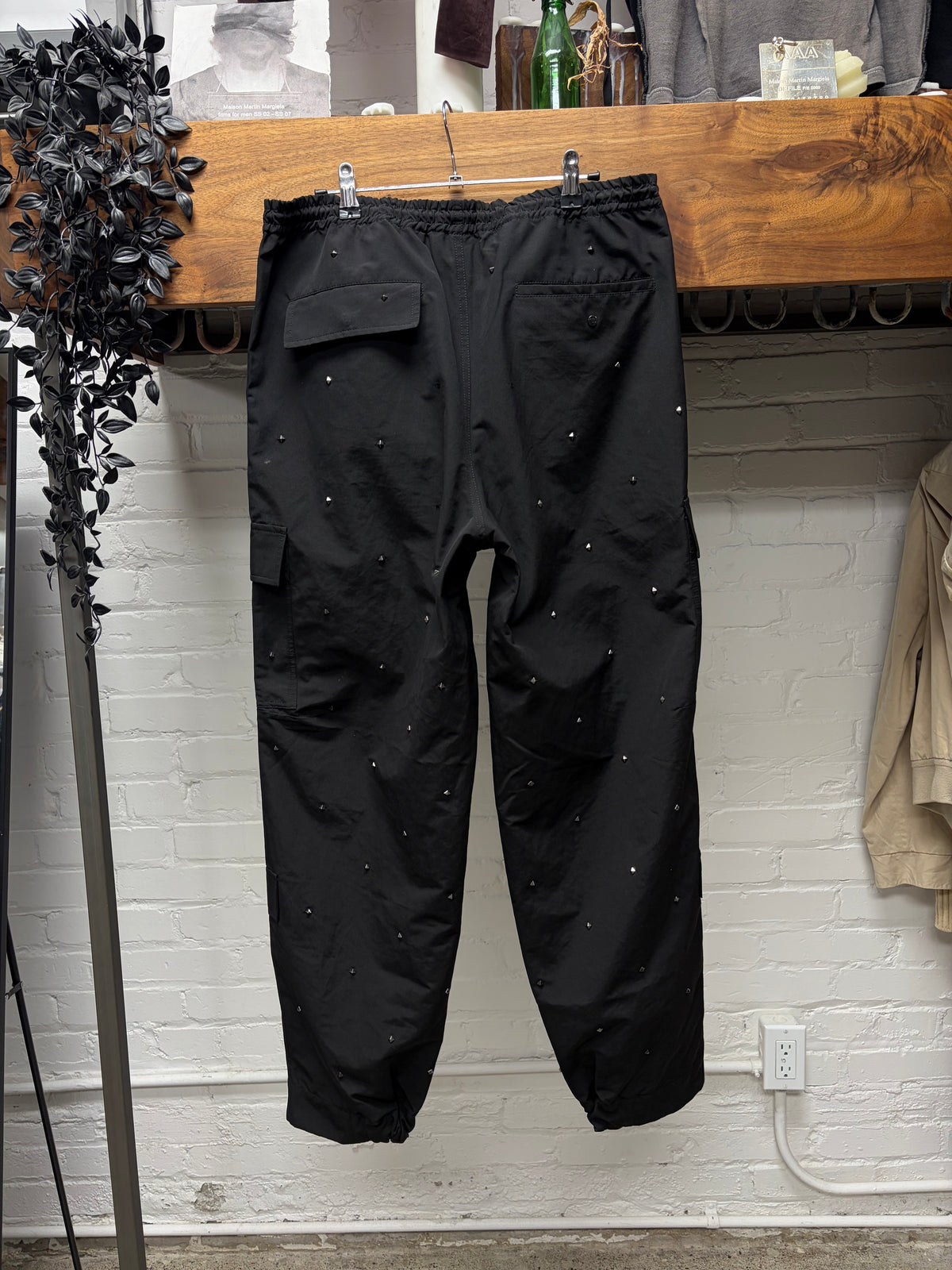 Valentino Studded Black Nylon Track Pants with Zipper Bottom Hem