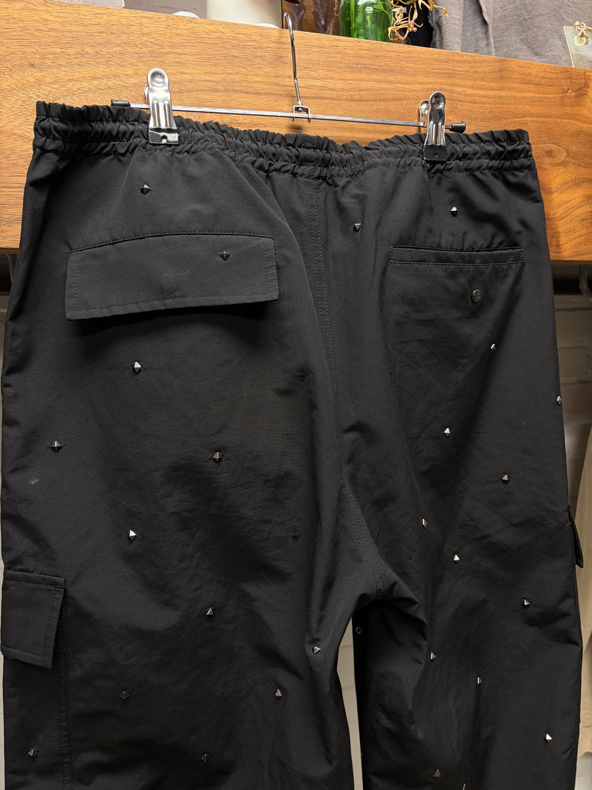 Valentino Studded Black Nylon Track Pants with Zipper Bottom Hem