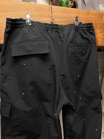Valentino Studded Black Nylon Track Pants with Zipper Bottom Hem