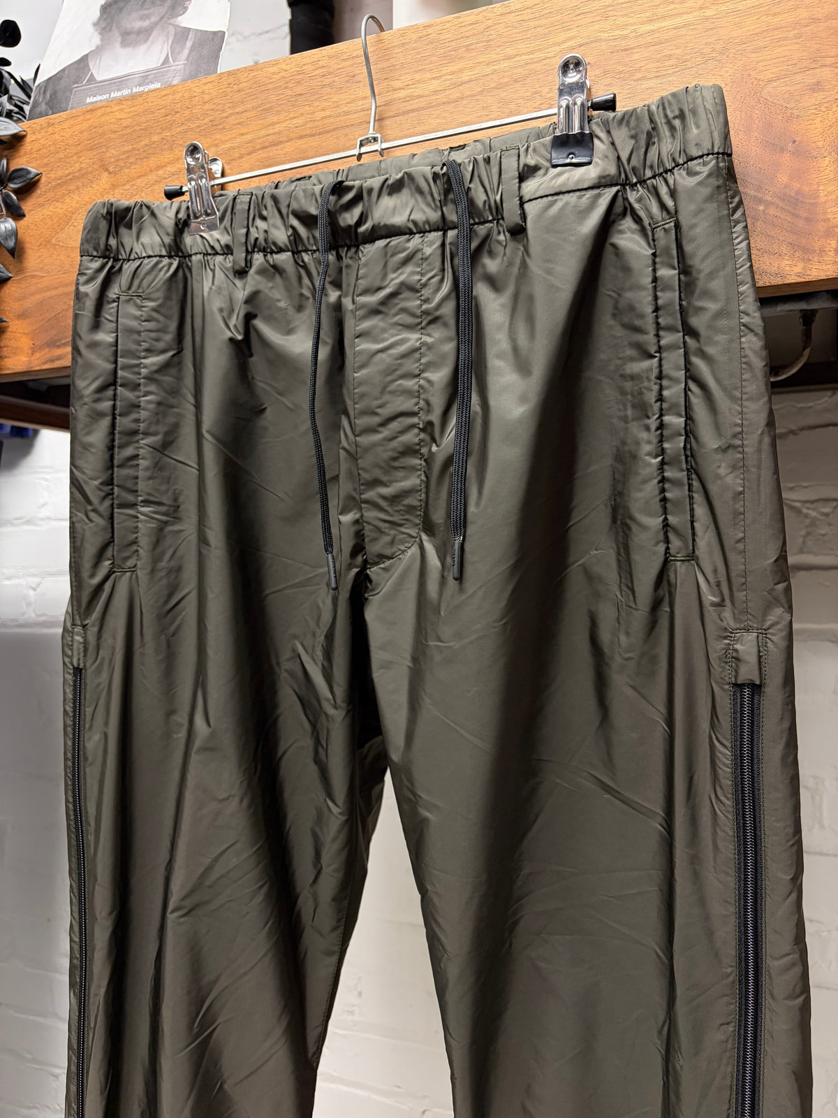 2020 Prada Re-Nylon Dark Green Zipper Side Seam Drawstring Track Pant