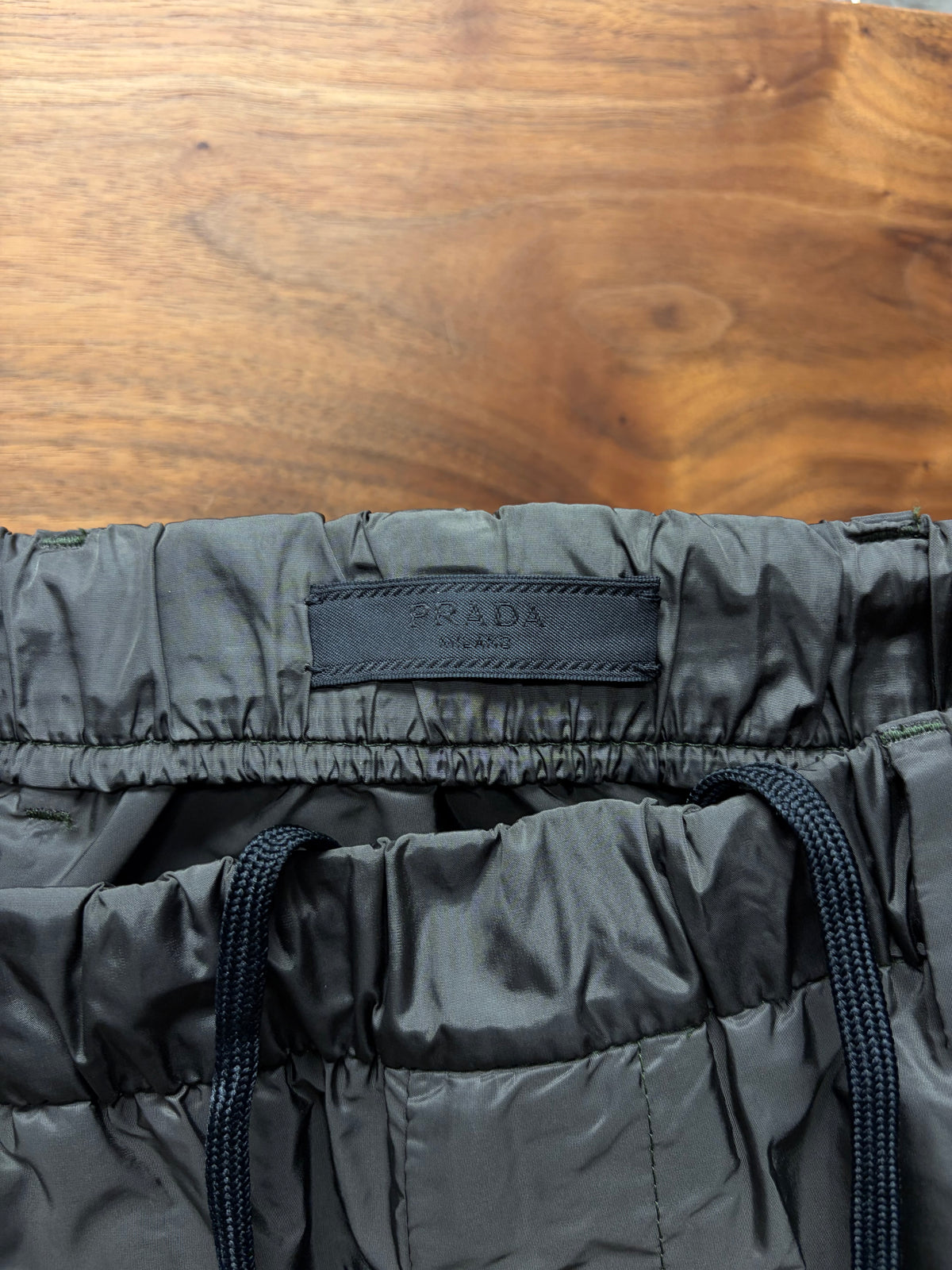 2020 Prada Re-Nylon Dark Green Zipper Side Seam Drawstring Track Pant