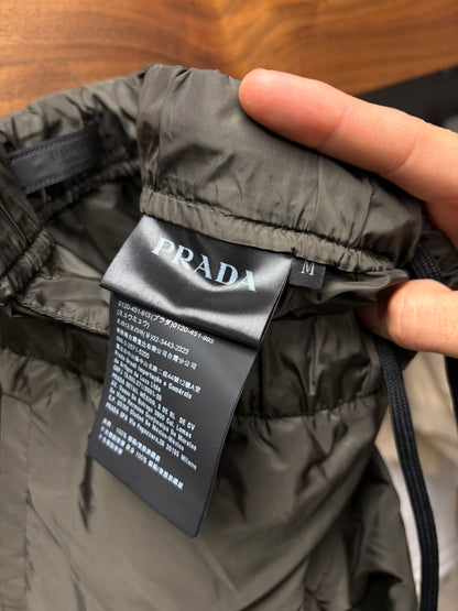 2020 Prada Re-Nylon Dark Green Zipper Side Seam Drawstring Track Pant