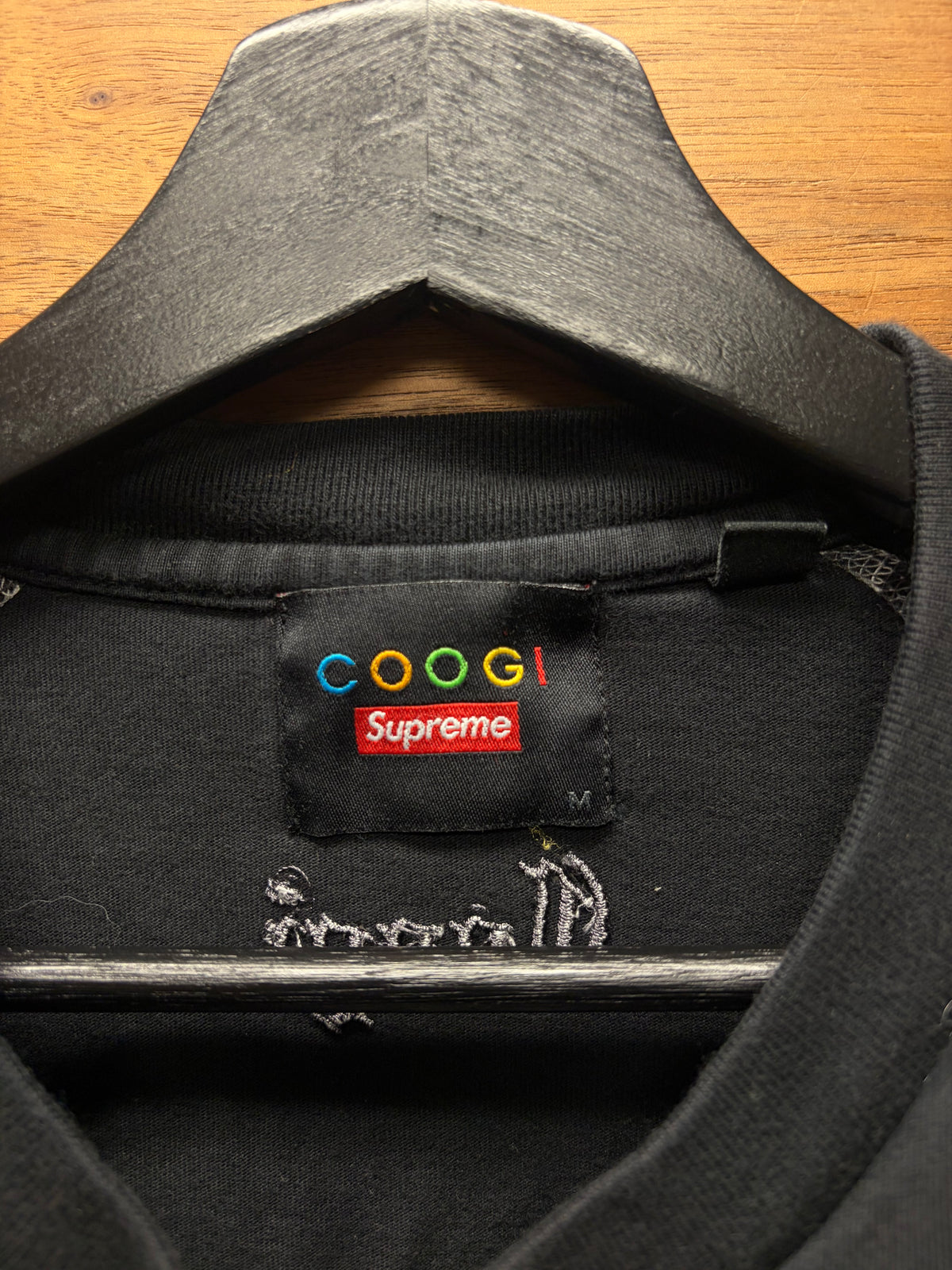 SS2023 Supreme x Coogi Black Raglan Short Sleeve Embroidered Logo T-Shirt