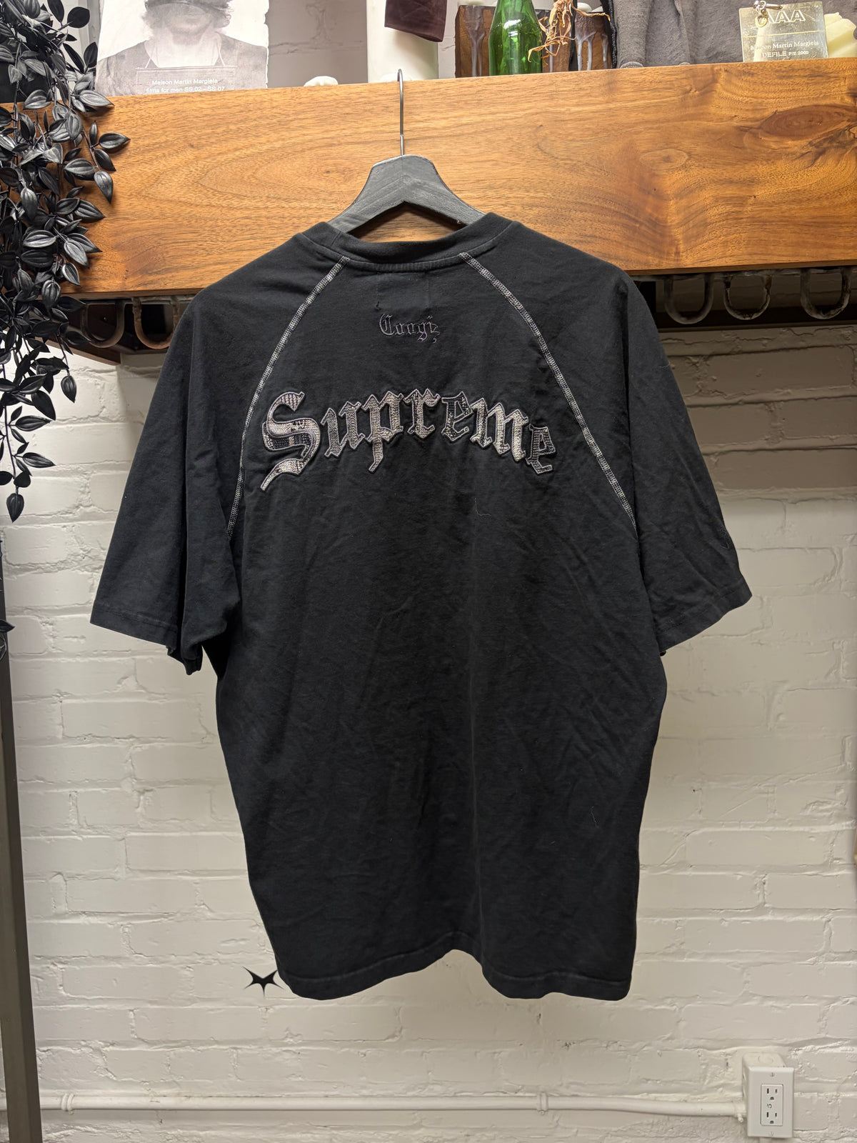 SS2023 Supreme x Coogi Black Raglan Short Sleeve Embroidered Logo T-Shirt